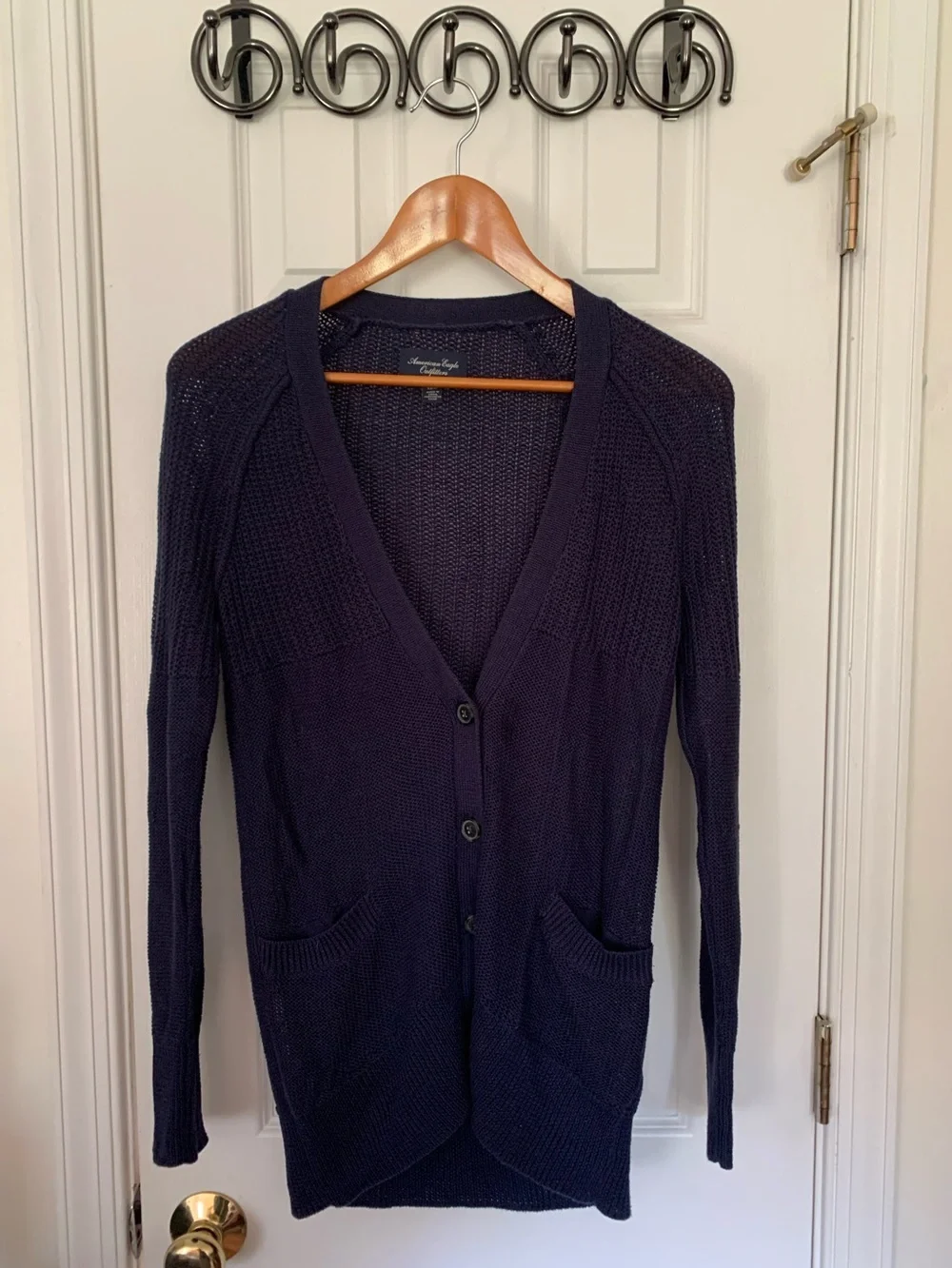 Retro AEO Navy Ribbed Girlfriend Cardigan